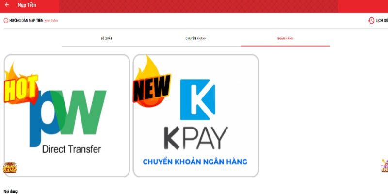 Chuyển khoản ngân hàng (PAYWELL DIRECT, KPAY)